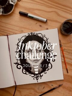 Vous dites ? Je suis accro al Dia de la muerte 🇲🇽 ? 
Si peu…

Mais aussi avec un mot du jour comme squelette fallait pas me chercher 😆!

Je suis partie un peu au hasard avec la peinture aujourd’hui, j’ai laissé faire l’inspiration sur le papier, j’ai aussi testé le crayon acrylique pour colorier l’applat noir (mais ça a fait pelucher un peu le papier).
J’ai voulu dessiner un cadre baroque mais je ne l’ai pas bien centré sur la feuille. 🫢
Tandis… C’est le jeu, voici quand même mon dessin du jour pour @inktober.

Jour 28/31 du challenge : SQUELETTE 💀 

À demain 

Matériel : cahier et crayon acrylique @boesnerfrance + encre de chine

#inktober #inktober2025